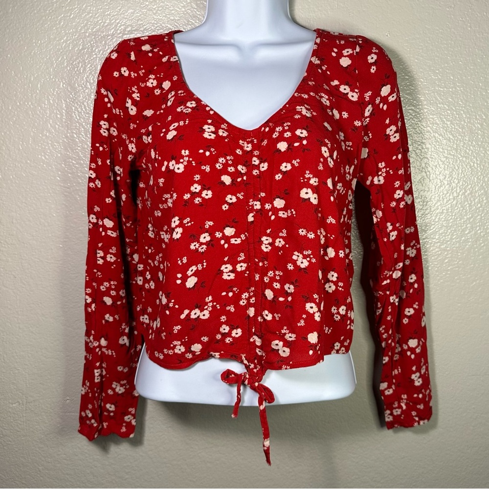 Hollister Cropped Ruched Top in Red Floral